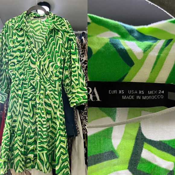 Zara green geometric pattern dress XS - Picture 2 of 7